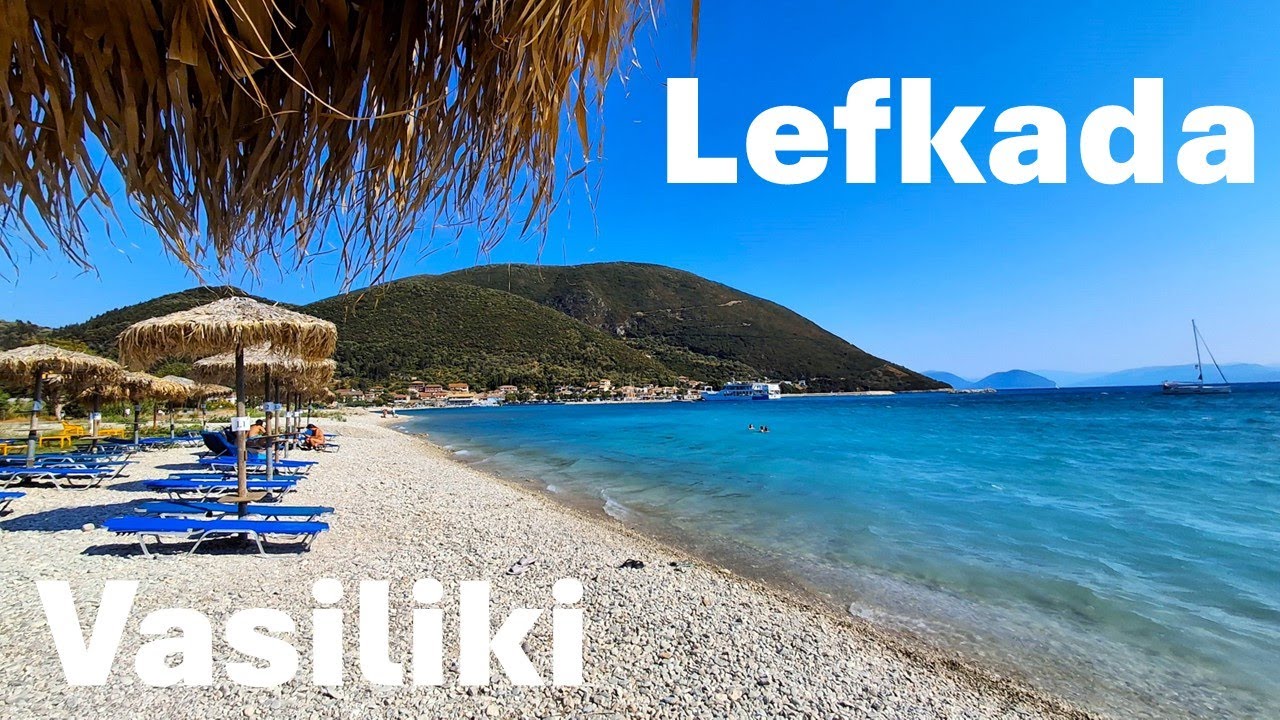 Lefkada - Vasiliki / 4k walking tour: from East to West along the bay /Promenade, beach, lots of sea