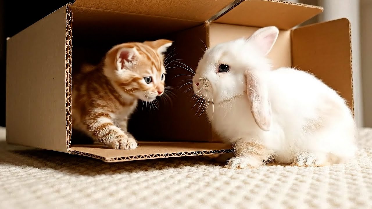 Kitten and Bunny's First Playdate! 💖 #cuteanimals #animalsfriends #kitten #bunny #animals #cute