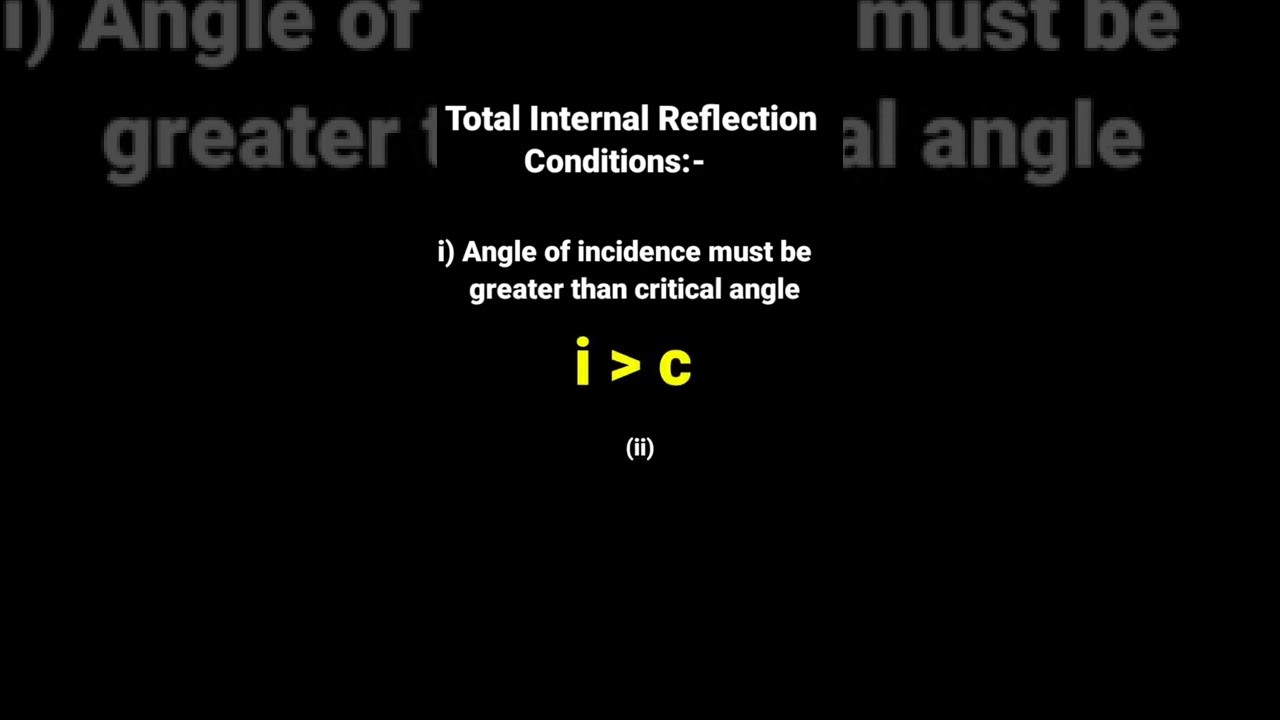 Conditions for Total Internal Reflection/ Total Internal Reflection/Class 10 & 12/ Physics