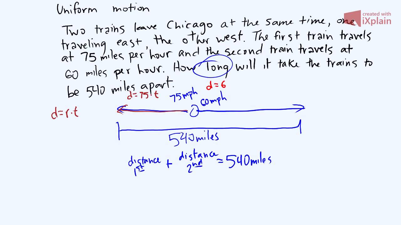 Algebra 1 Uniform Motion Two Trains Opposite Directions