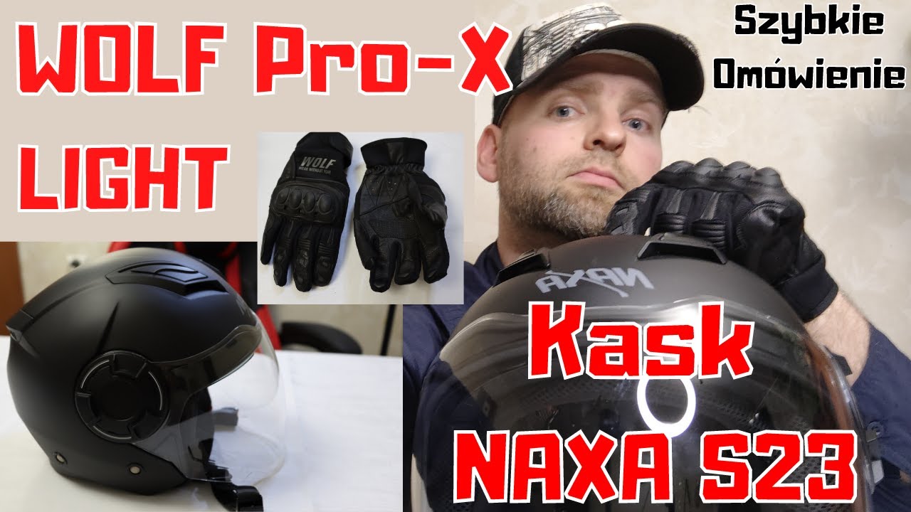 Kask Motocyklowy NAXA S23, Rękawice WOLF PRO-X Light