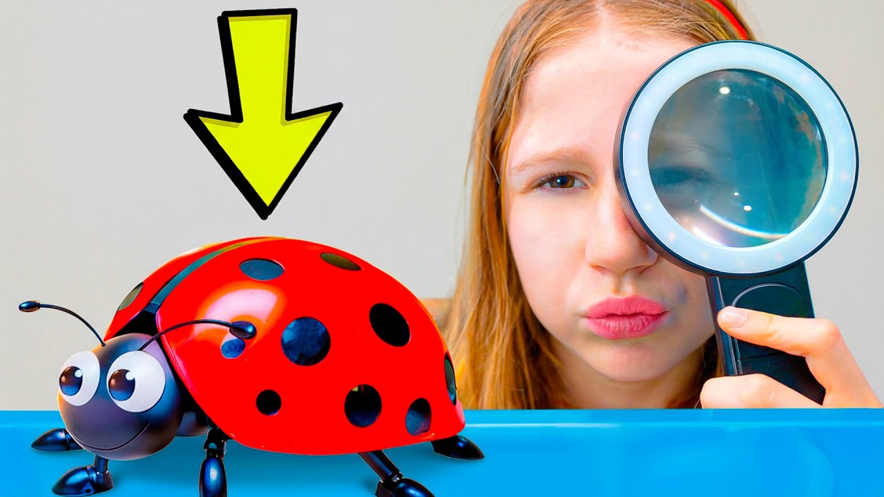 Nastya and her friends in the challenge of catching insects at home