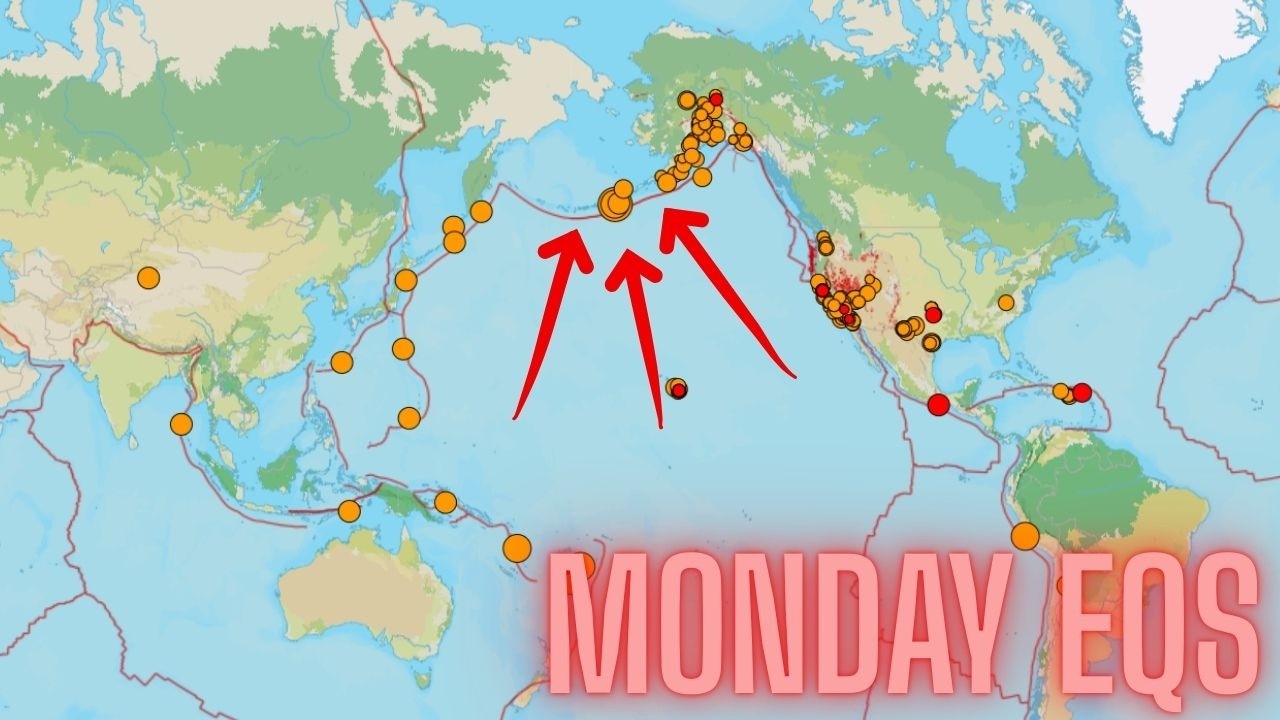 Earthquake activity continues along the Aleutian Trench Alaska area. Bigger EQ coming? Monday update