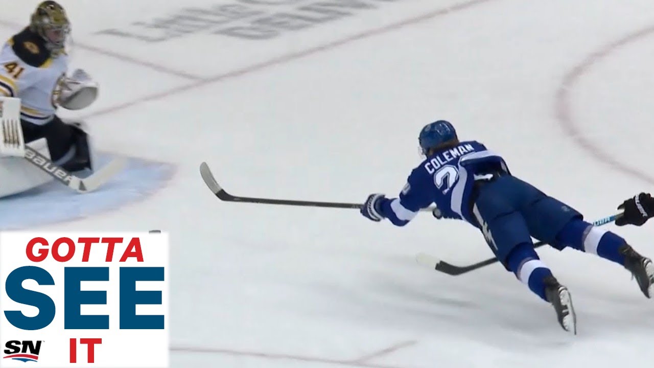 GOTTA SEE IT: Blake Coleman Dives For Goal After Incredible Zach Bogosian Setup