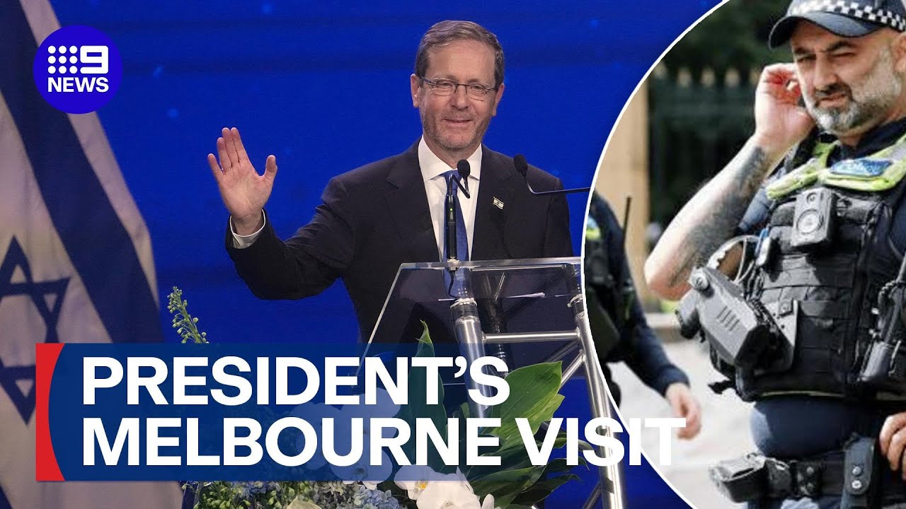 Police create a human shield around Israeli President Isaac Herzog | 9News Australia