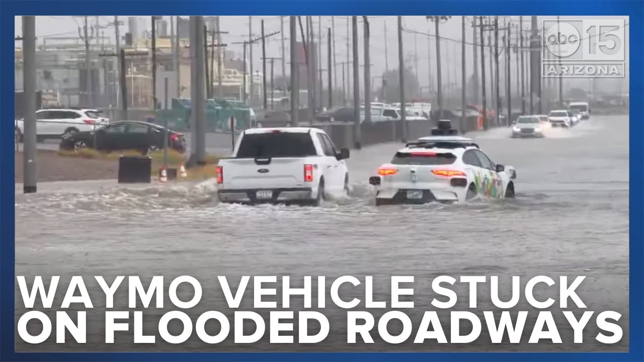 Waymo stuck on the flooded road in Phoenix