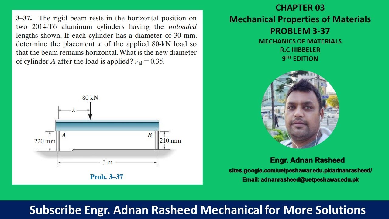 3-37| Chapter 3 | Mechanics of Materials by R.C Hibbeler