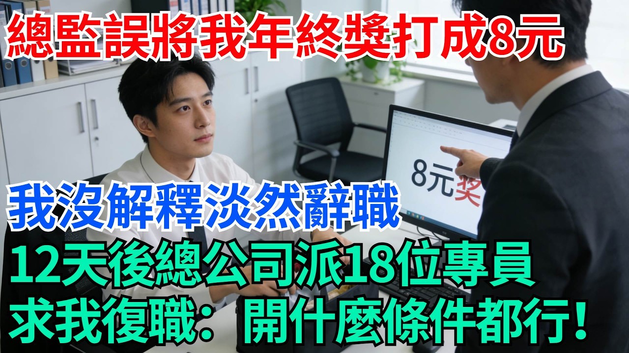 總監誤將我年終獎打成8元，我沒解釋淡然辭職，12天後總公司派18位專員求我復職：開什麼條件都行！【奇趣天下】#職場逆襲#職場智慧#爽文職場#工作日常#完結爽文