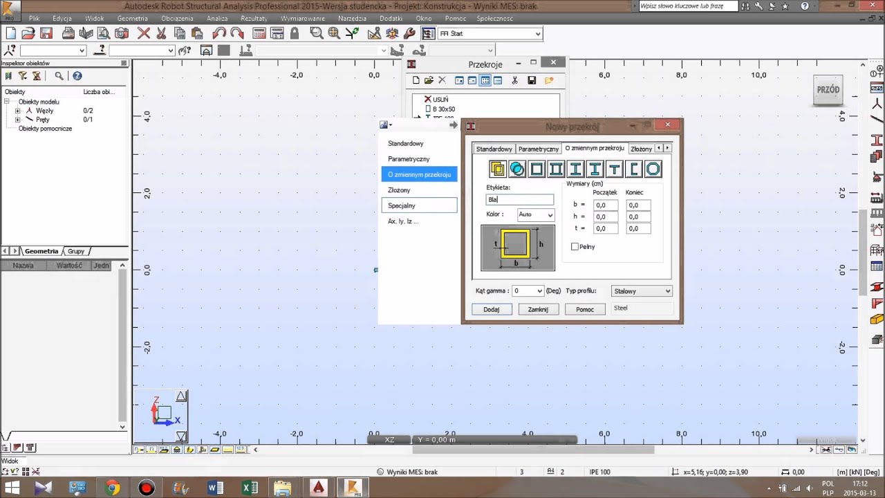 Blachownica o środniku zbieżnym tylko w dolnej części