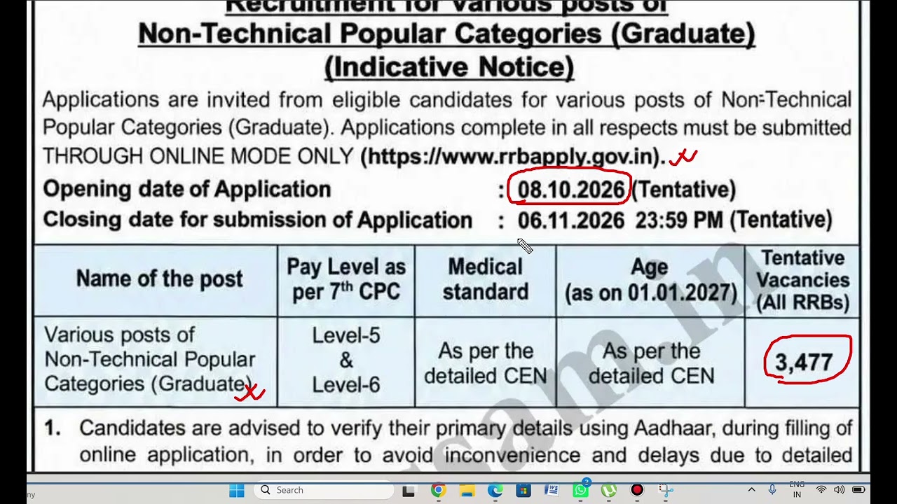 RAILWAY JOB CLASS QW PASS CAN APPLY 5165 NOS OF VACANT POST NON TECHNICAL POST AND GRADUATE POST