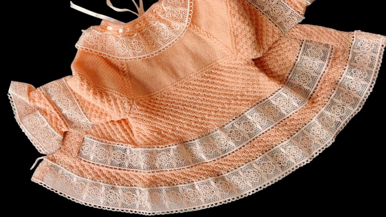 बेहद आसान लेस वाली रेडीमेड जैसी फ्रॉक, Very Easy Lace Baby Frock/Cardigan Knitting 1-2 years.