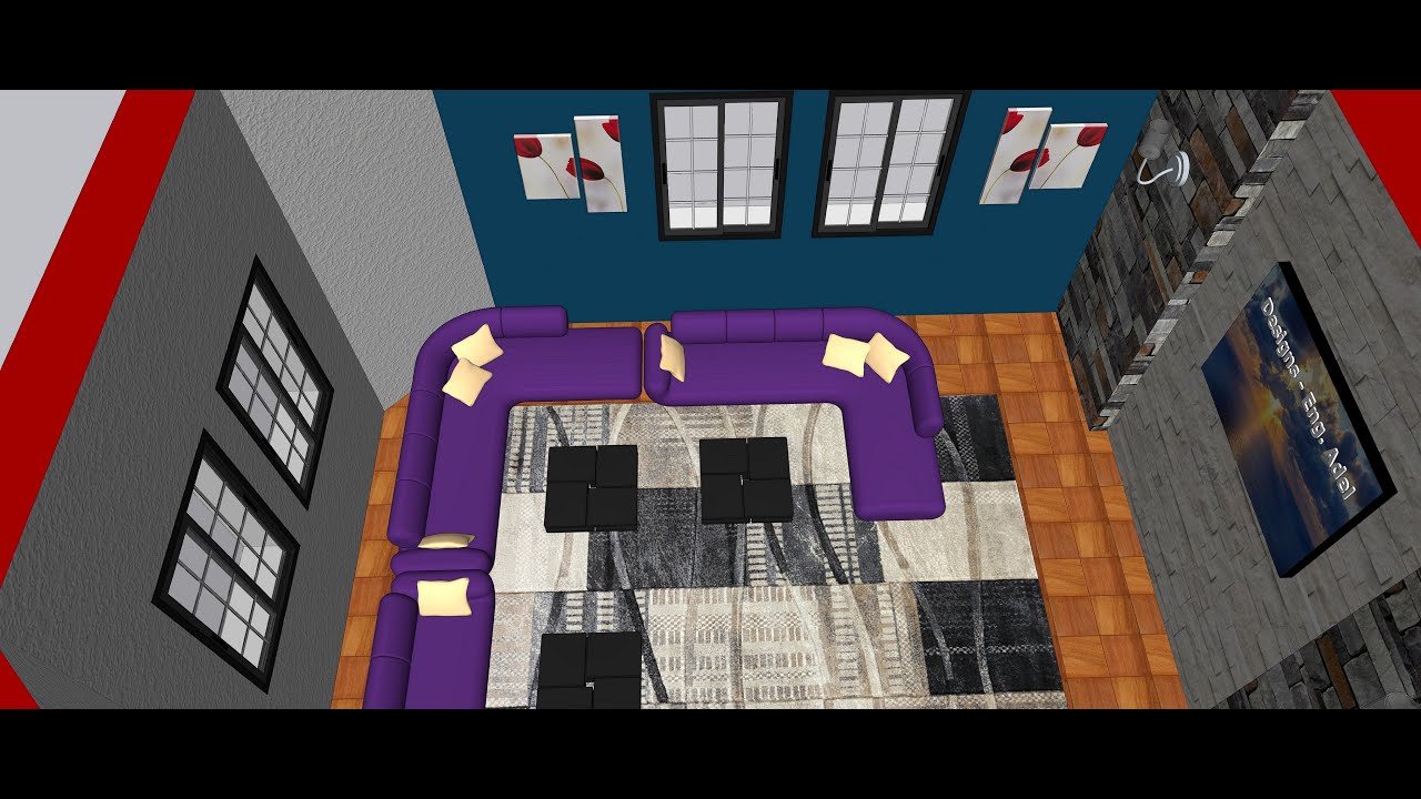 learn sketchup part9 Furniture&finishing living room -تعلم  اسكتش اب - الأثاث والتشطيب لغرفة المعيشة