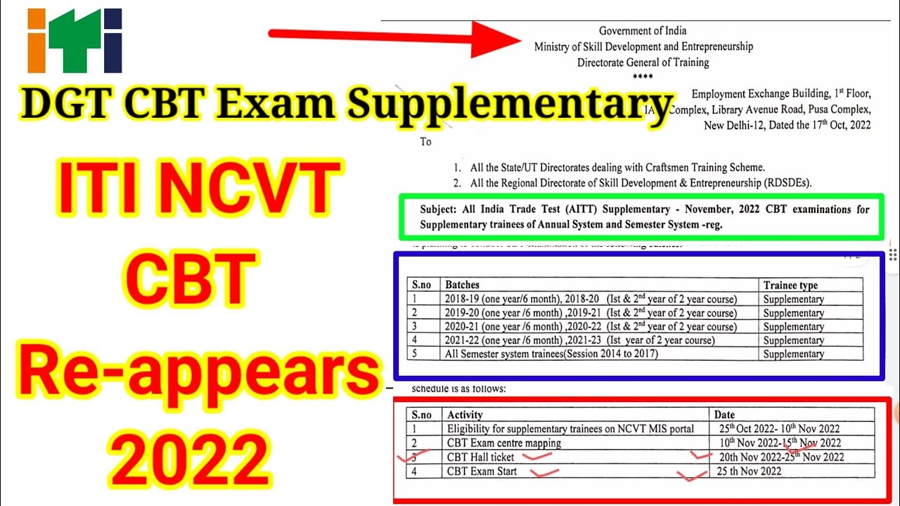 ITI NCVT Supplementary // Re-Appear// Fail // Back Paper Annual  System & Semester System CBT EXAM