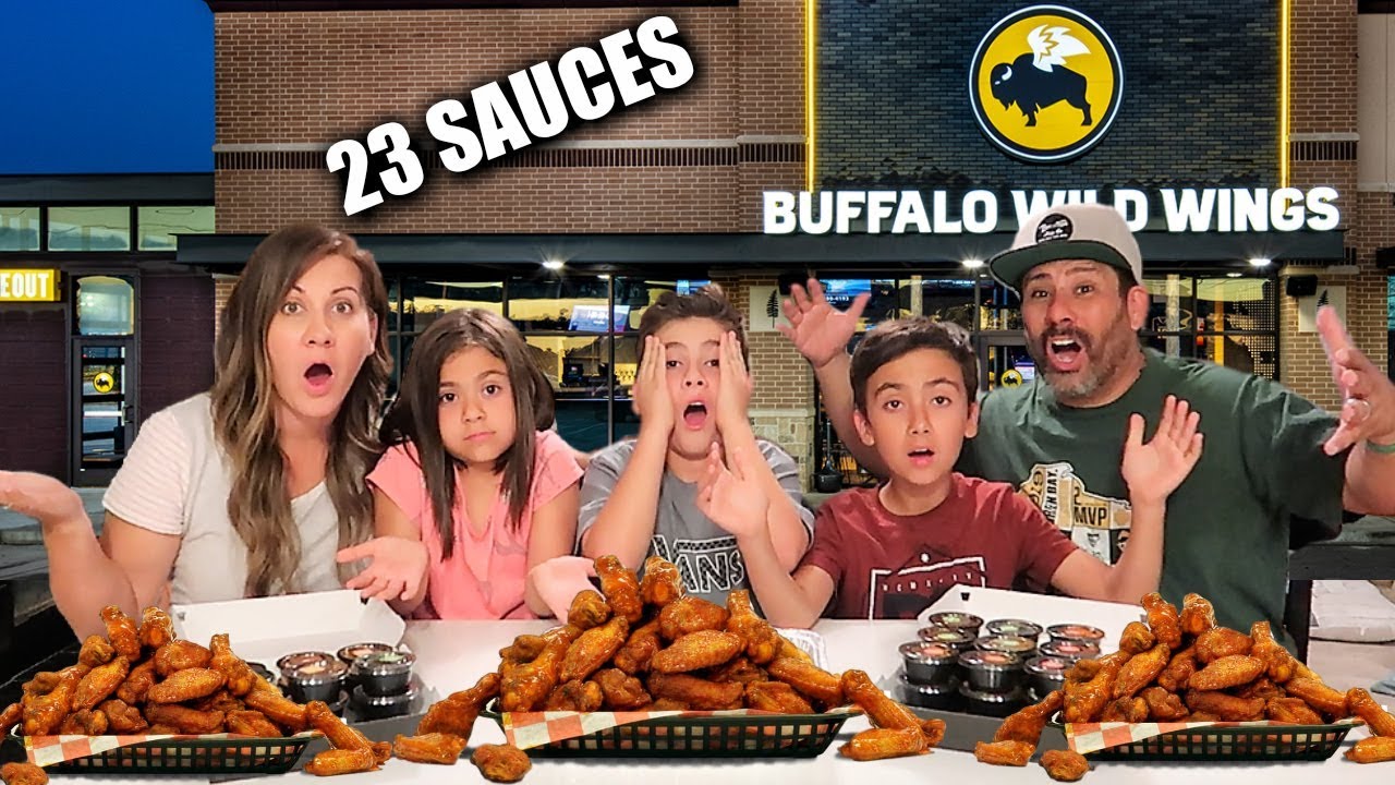 OUR BUFFALO WILD WINGS CHICKEN WING CHALLENGE | Trying ALL of the wings and sauces | PHILLIPS FamBam
