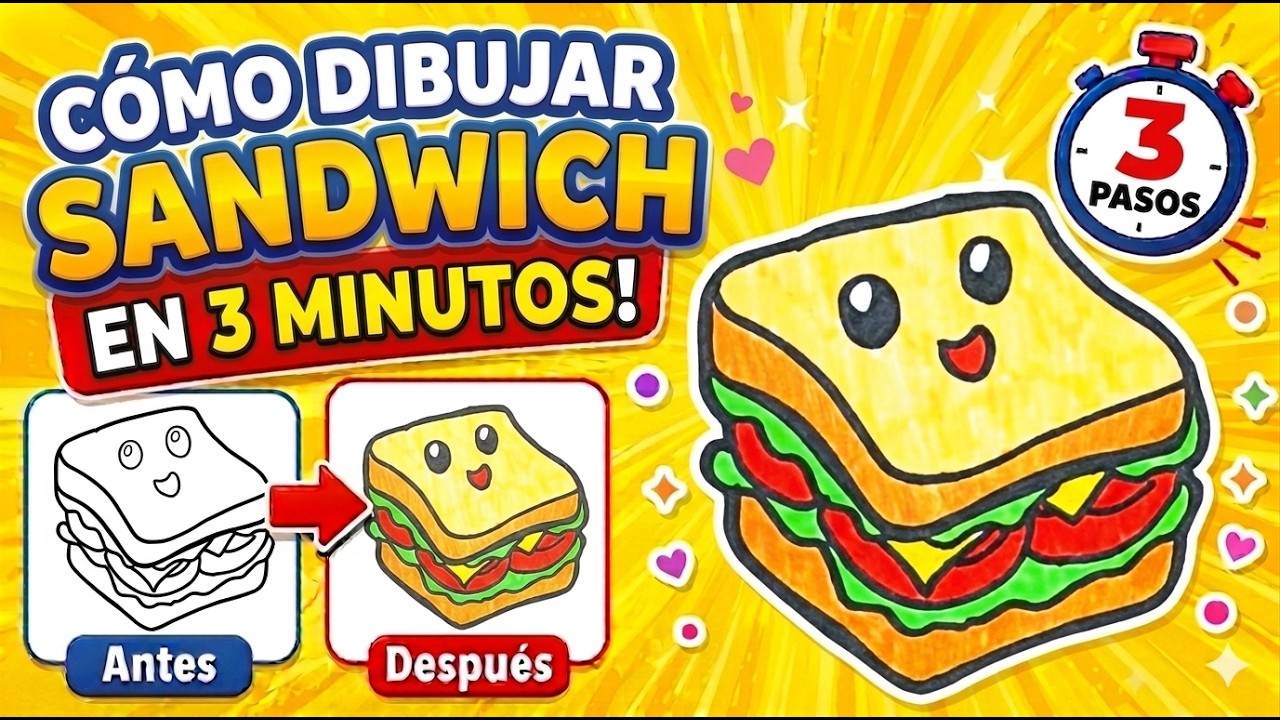 Cómo Dibujar un SANDWICH VEGETAL KAWAII 🥬🥪 | Dibujo Fácil Paso a Paso para Niños