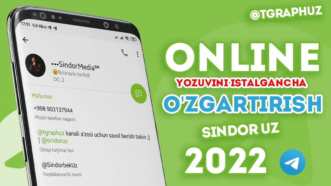 Telegramda ONLAYN yozuvini va boshqalarni xohlagandek o'zgartirish.