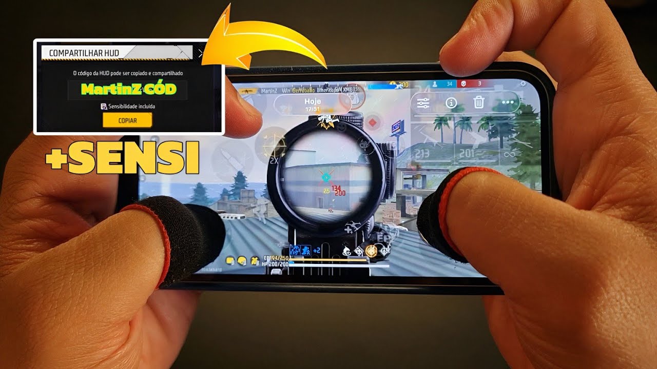 C&Oacute;DIGO HUD DO MARTINZ DE 3 DEDOS + SENSIBILIDADE IPHONE 12!! FREE FIRE MOBILE 