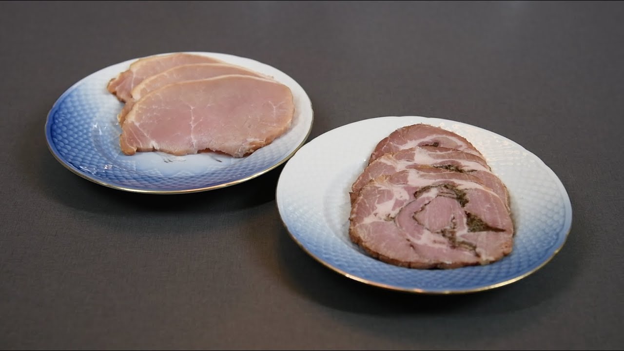 Saltning og rygning af hamburgerryg, skinkespæk og rullepølse