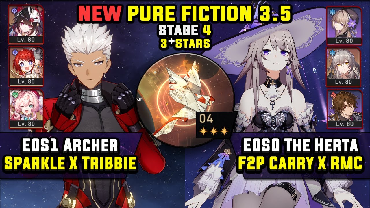 E0 Archer Carry W/ Tribbie & E0 The Herta F2P Carry (3 Stars) Pure Fiction 4 Honkai Star Rail 3.5