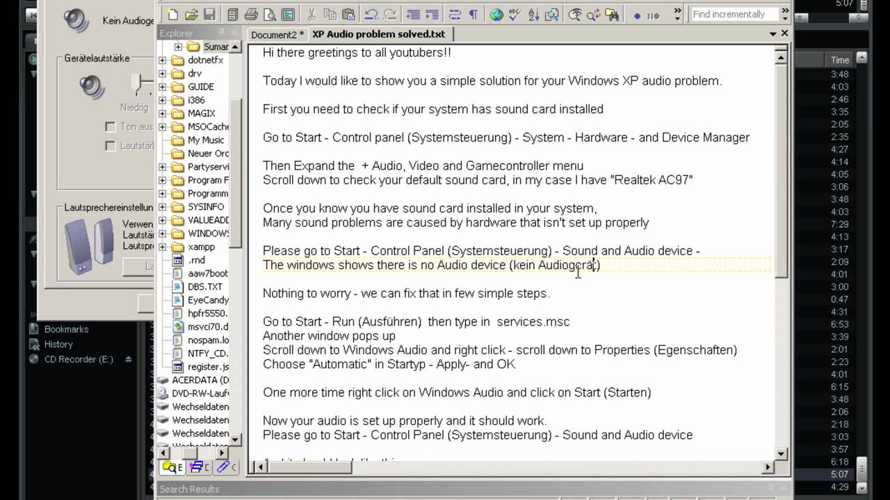Windows XP No Sound?  Simple step to solve this problem.