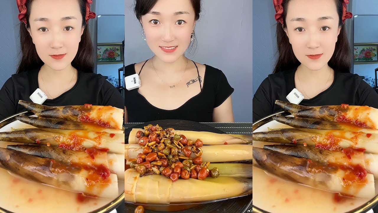 【Yummy】Hand peeled bamboo shoots with pickled peppers🌶#mukbang#asmr