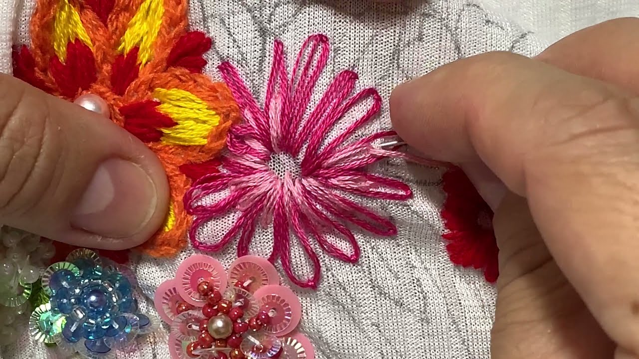 Ponto Margarida/Ponto cheio/Ponto Atrás/TUTORIAL#15 - Ponto/bordado livre/sem uso de bastidor grátis