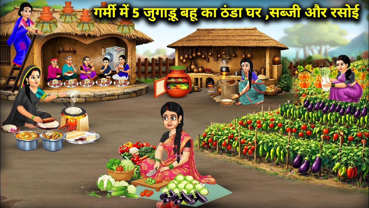 गर्मी में 5 जुगाड़ू बहू का ठंडा घर, सब्जी और रसोई | 5 Jugaadu Bahus keep their house | Cartoon Video