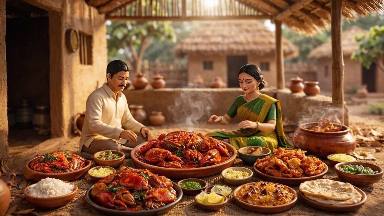 Miniature Doll Cooks Indian Crab Curry | Coastal Village Tiny Kitchen Story