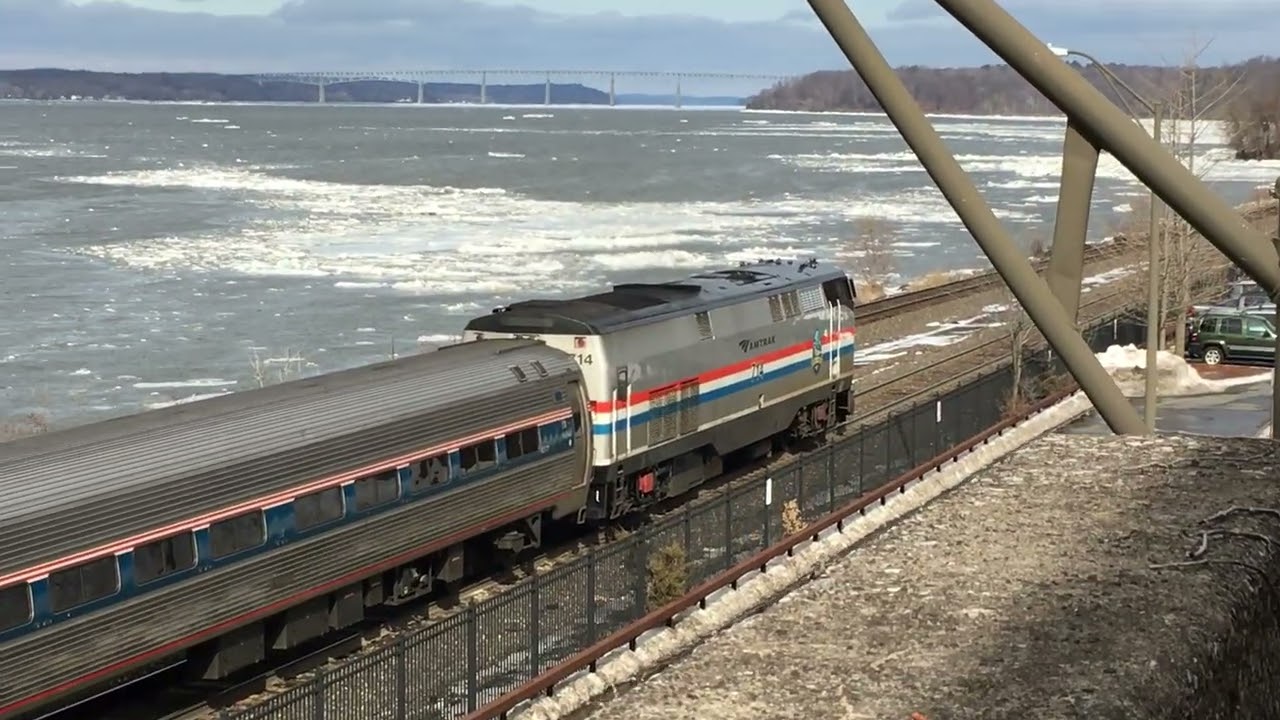 Northbound Amtrak Empire Service Train Idles and Departs Rhinecliff