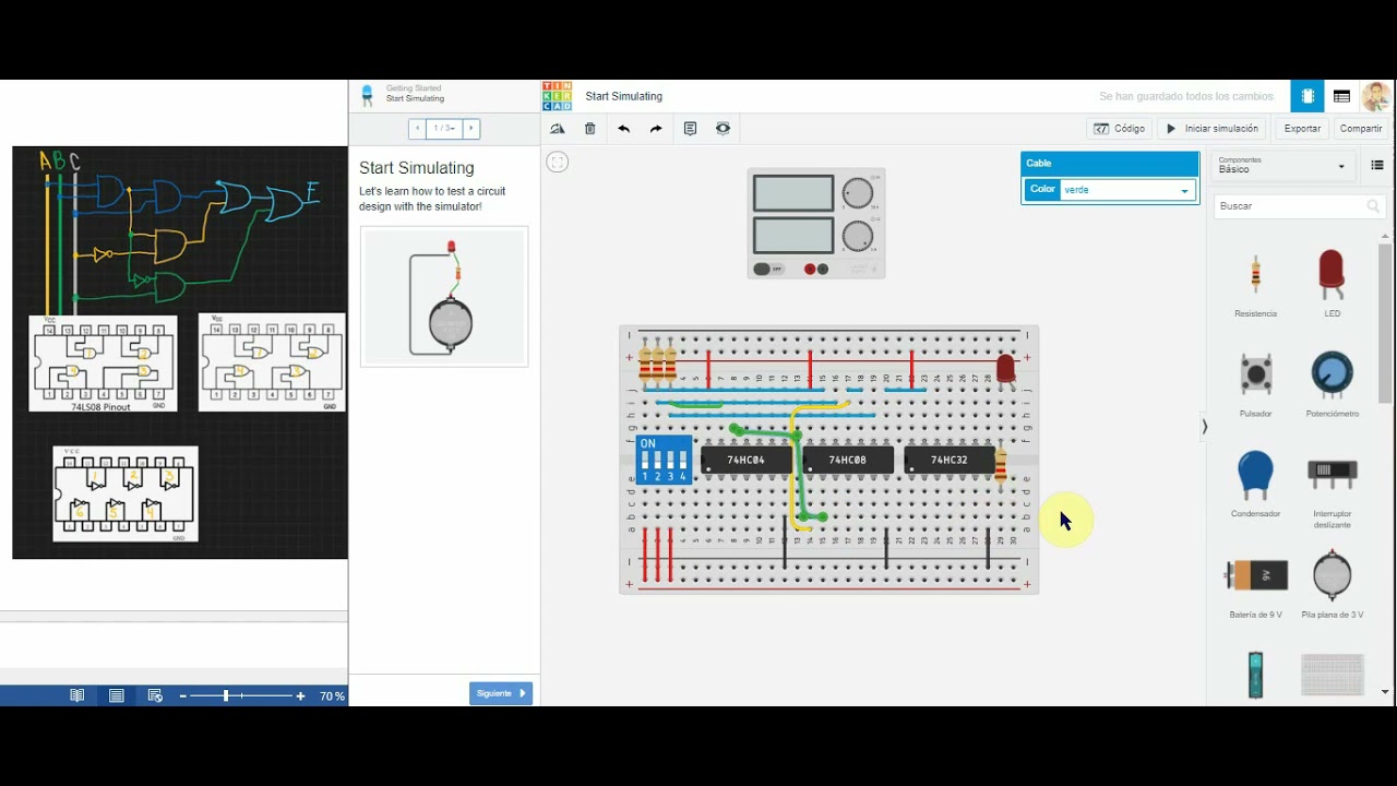 Para una Función lógica determinar  (diagrama, tabla de verdad y) alambrado en Tinkercad parte 2