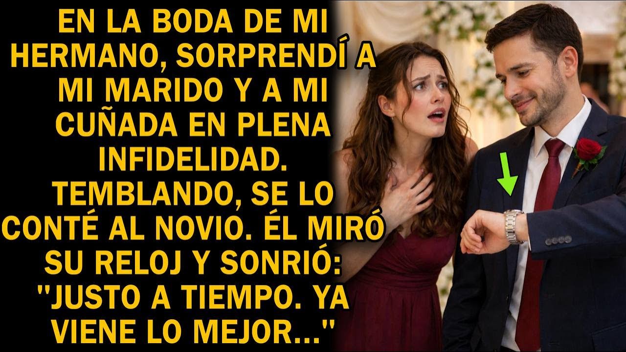 Los vi juntos en la boda. Se lo conté al novio. Él miró el reloj y sonrió…