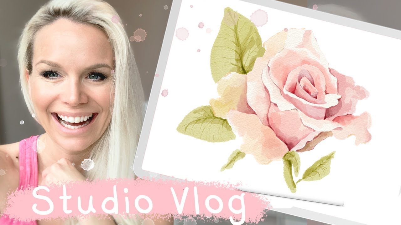 STUDIO VLOG 024 - Drawing a Watercolor Rose Easily with stamp brush in Procreate