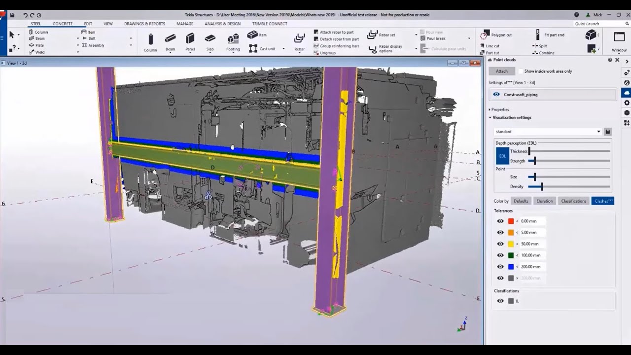 Punktwolken + Soft clashes mit Modell - Tekla Structures 2020