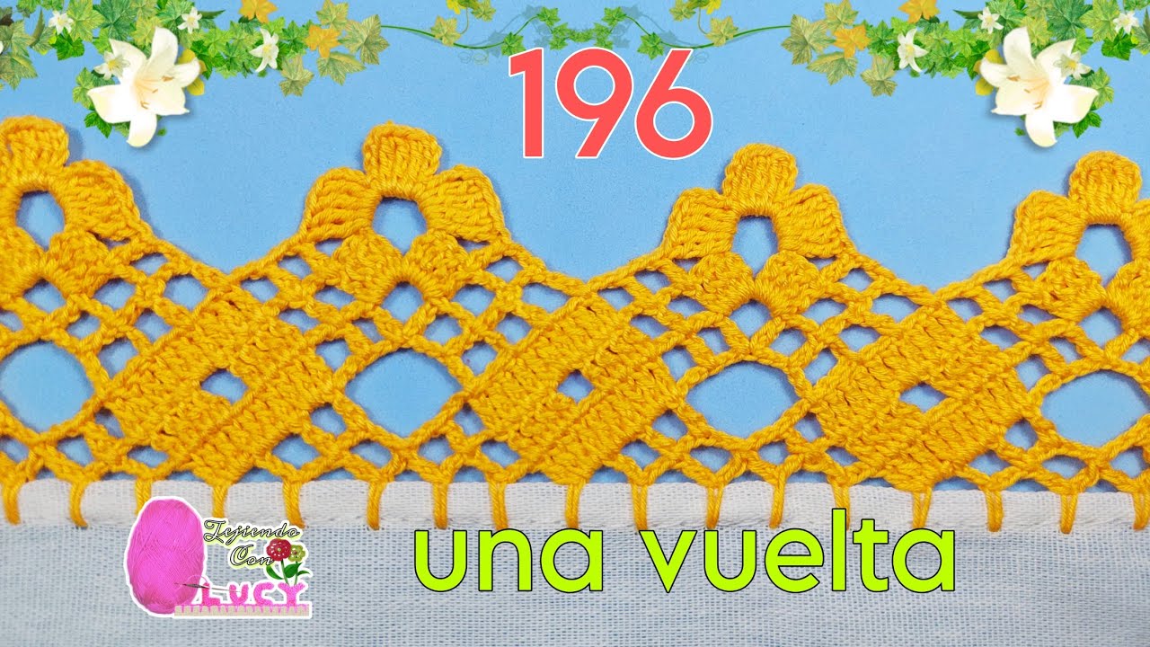 PUNTILLA 196 /Tan fácil de realizar/UNA VUELTA para servilleta o mantel con detalle de flor 🌷🌺🌸