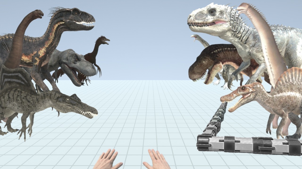 FPS Avatar Rescues Indominus Rex Team and Fights Indoraptor Team - Animal Revolt Battle Simulator