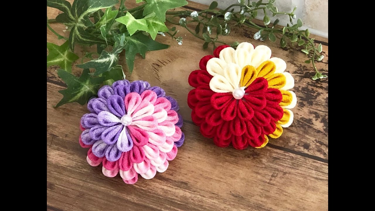 【100均材料 つまみ細工】fabric flower kanzashi flower  七五三 成人式髪飾り ハンドメイド
