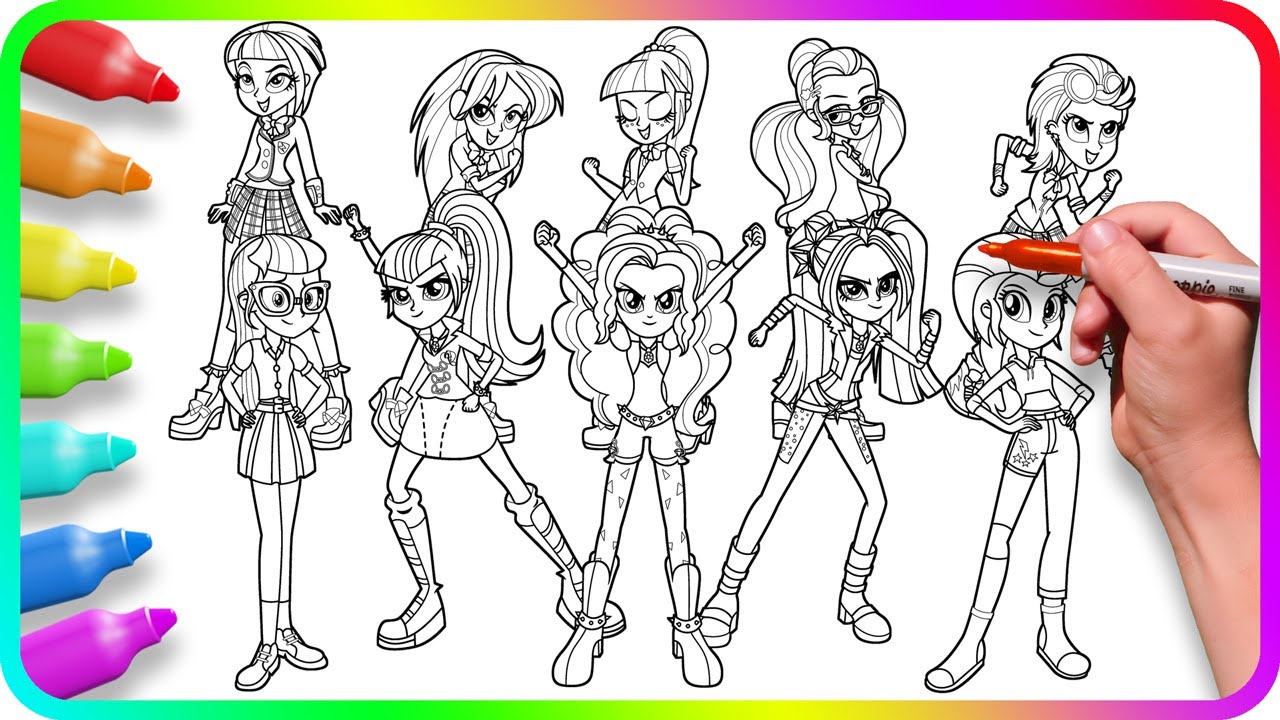 EQUESTRIA GIRLS Coloring Pages - Dazzlings / How to color My Little Pony. Easy Drawing MLP