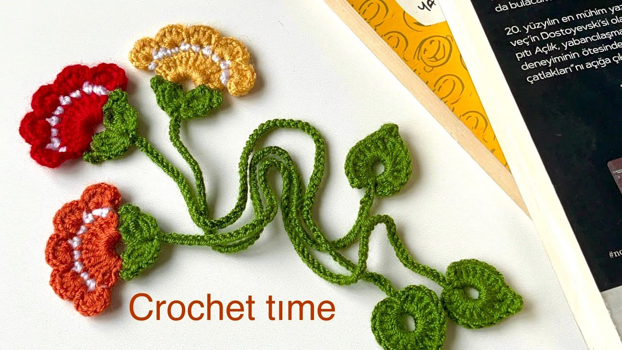 Crochet flower bookmark /çiçekli tığ işi kitap ayracı 