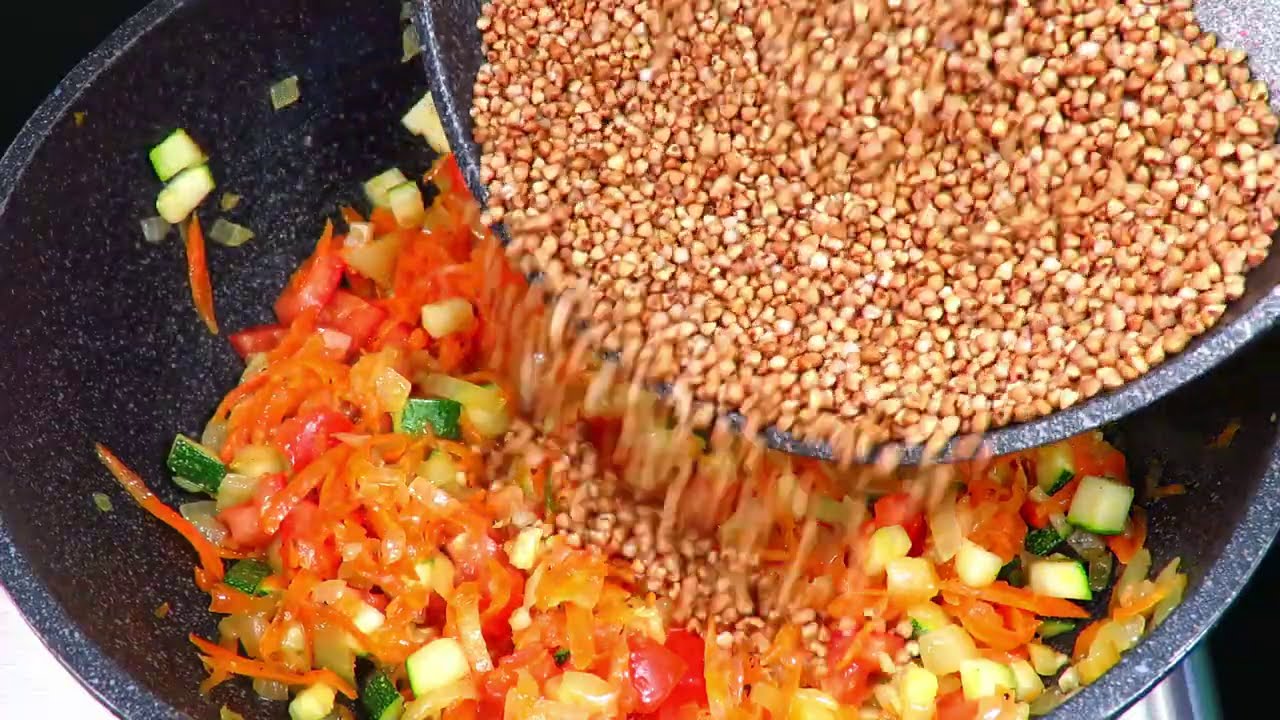 Вкусная ГРЕЧКА С ОВОЩАМИ на сковороде Полезный и сытный гарнир вегетарианский рецепт Люда Изи Кук