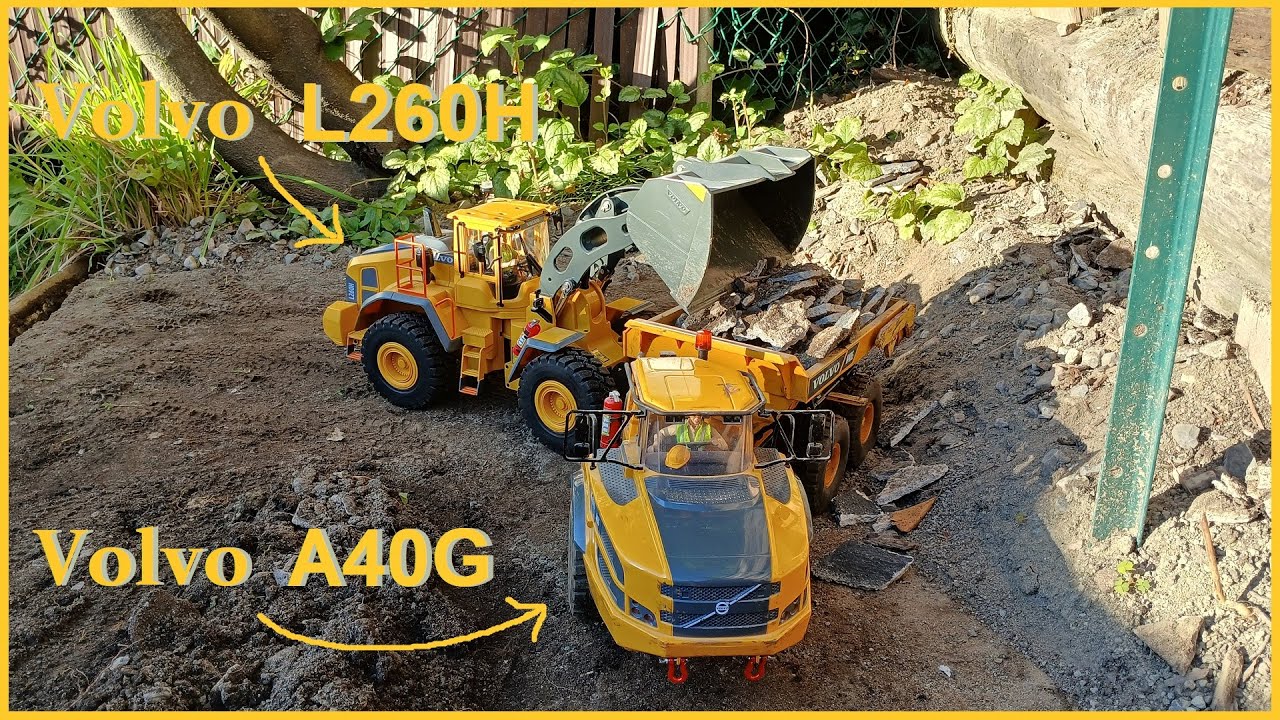 Loading a Volvo A40G rock truck with a Volvo L260H wheel loader RC