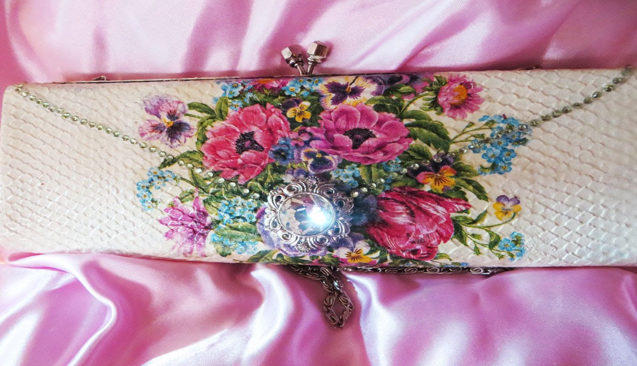 How To Decoupage a Clutch  Purse Upcycled Bling!