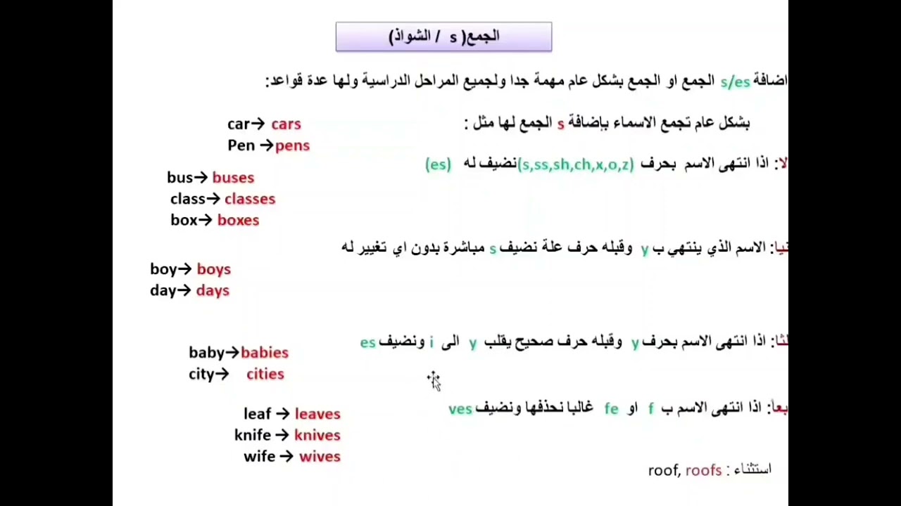 شرح الجمع: إضافة s و es والأسماء الشاذة بسهولة