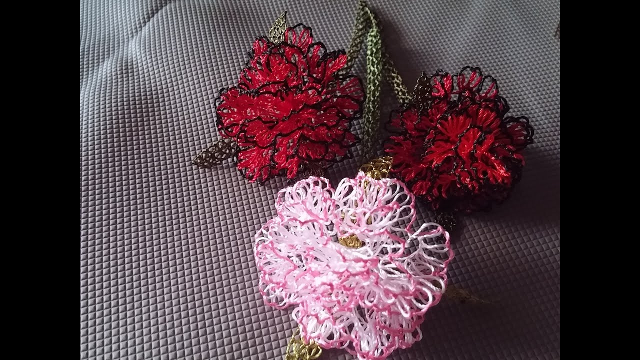 İğne oyaları karanfil çiçeği yapımı, Carnation,  Nelke  針花邊 الدانتيل إبرة