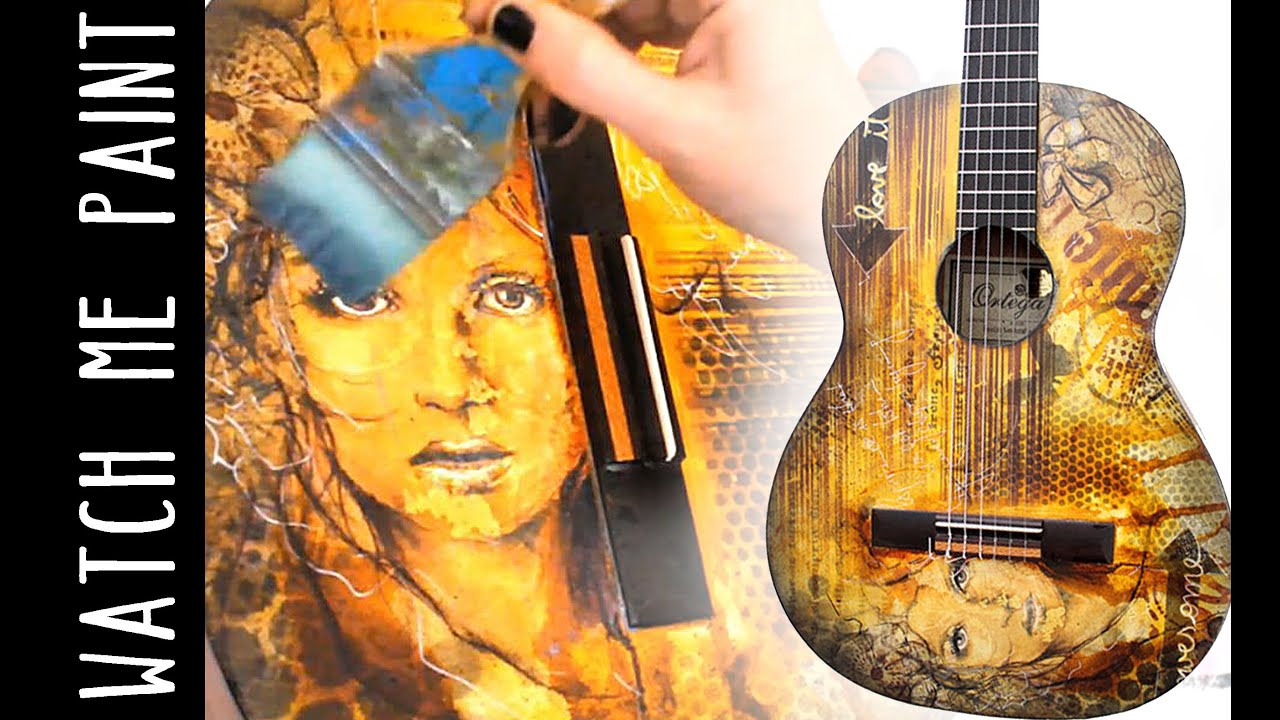 Abstract portrait acrylic painting on guitar or how to paint on it... by zacher-finet