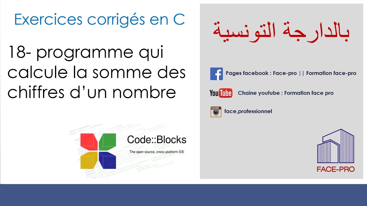#c exercice 18- programme qui calcule la somme des chiffres d’un nombre