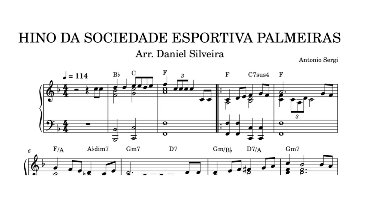 Partitura do Hino do Palmeiras