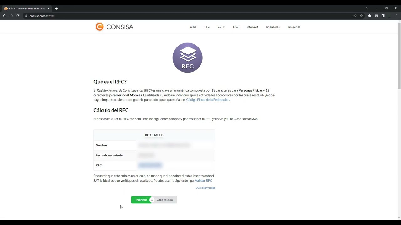 Saber / Conocer / Calcular Mi RFC En Menos De 1 Minuto Sin CURP
