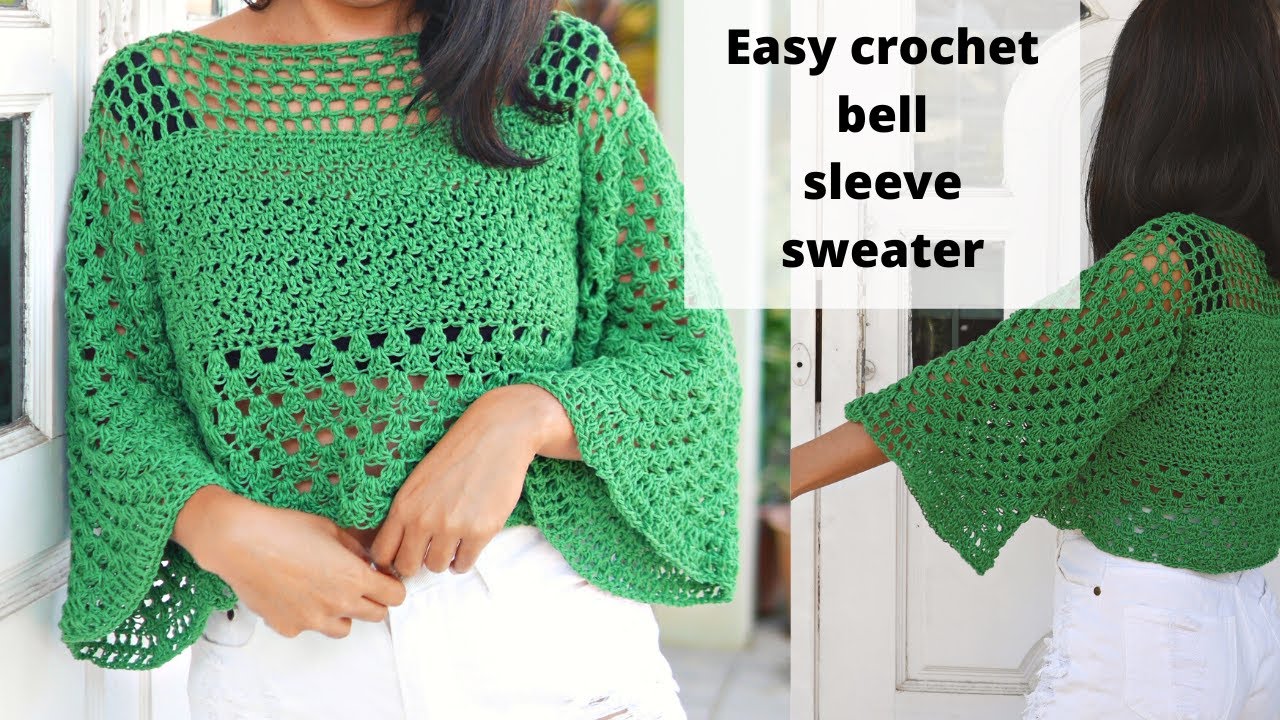 Easy crochet bell sleeve sweater for beginners