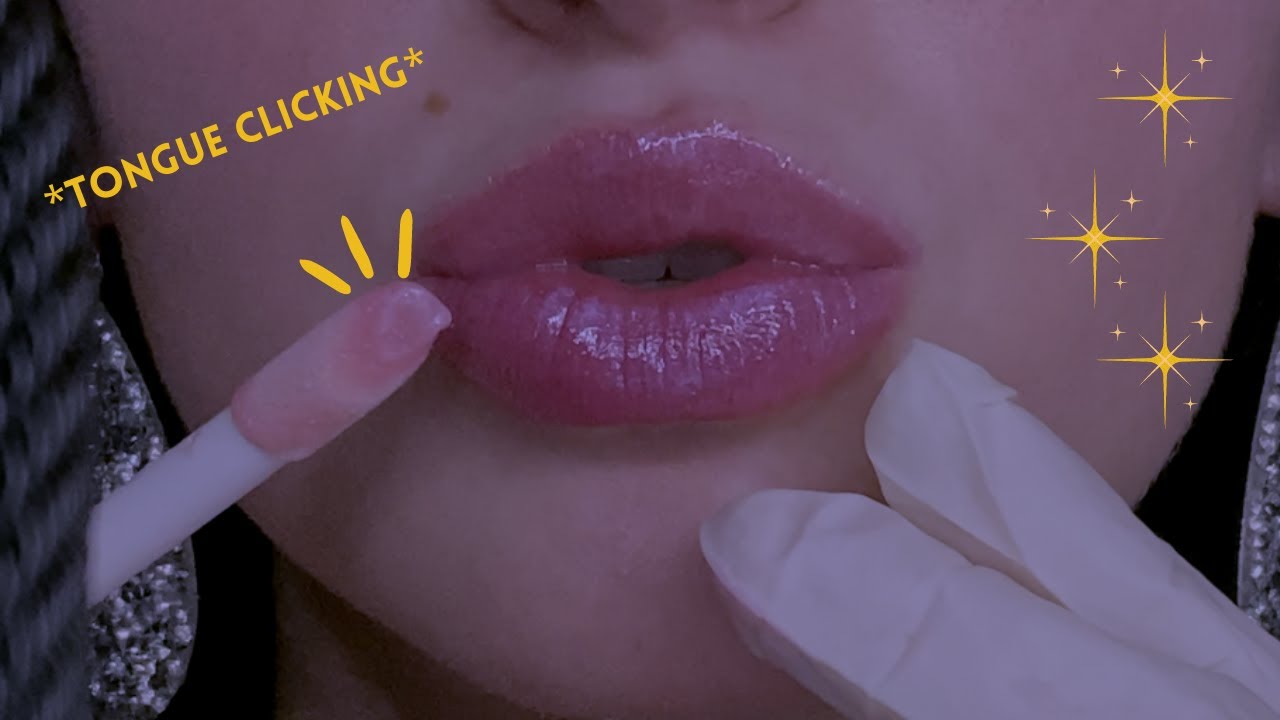 [ASMR] Up Close Lip Gloss Application  (No Talking) | Mouth Sounds, Tongue Clicking, Latex Gloves