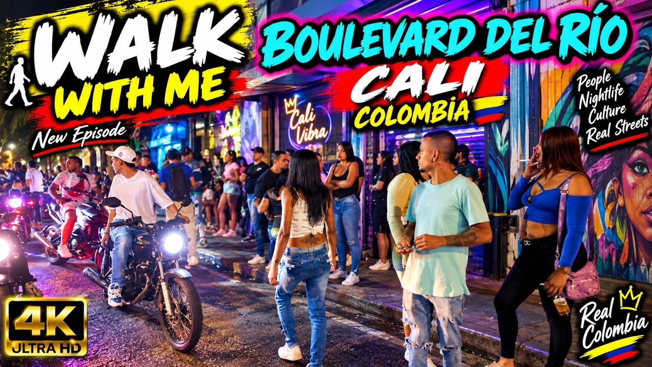 Walk With Me 4k Boulevard del Rio Cali Colombia Walking Tour Friday Nightlife
